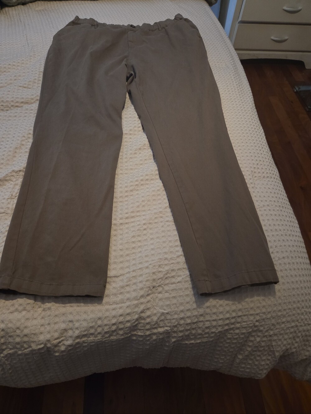 Cove Men's Olive Chino Pants with Elastic Waist. Stretch Cotton.  38